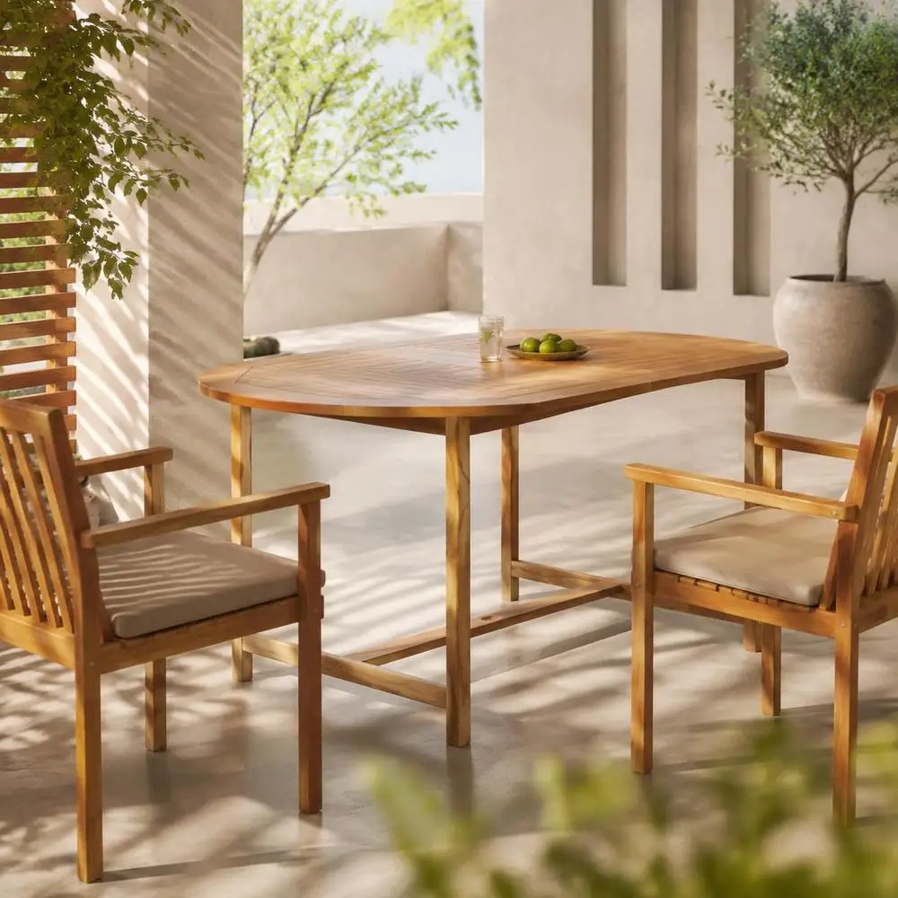 Table de salle à manger en teck massif 4 x 4 cm, surface épaisse de 2,2 cm avec finition aqueuse, design classique robuste, montage facile, idéale pour cuisine intérieure, jardin, terrasse et patio