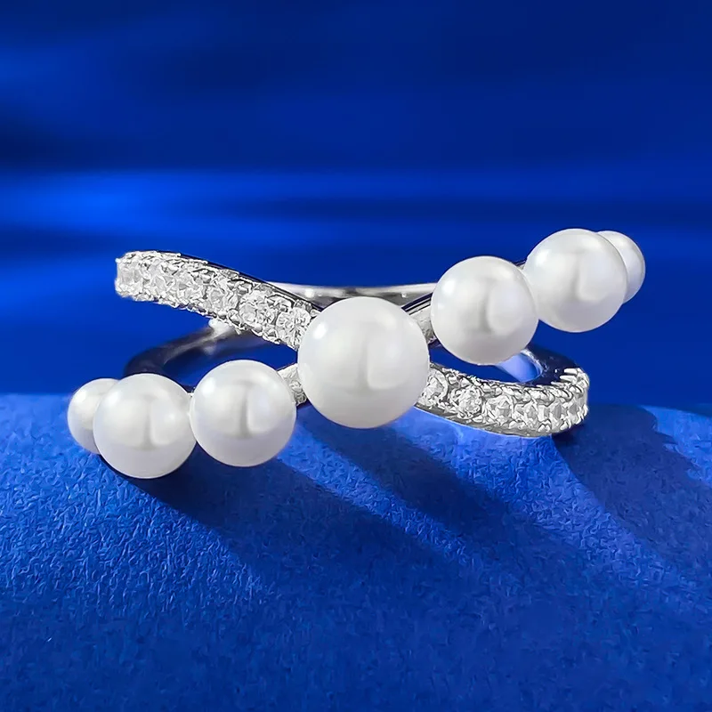 

S925 Silver Full Diamond Pearl Cross Ring Wholesale for Women