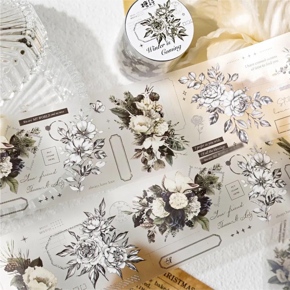 Botanical Theme Matte Finish Tape Eight Designs Scrapbook Collage Washi Tape Flower Story Series Decoration Supplies Set