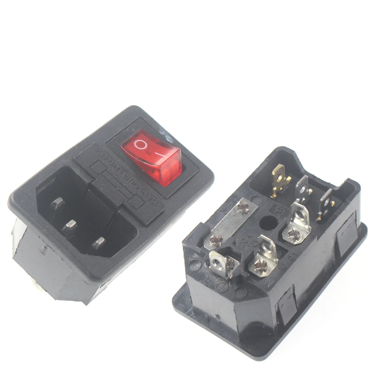 5pcs AC Inlet Power Plug Socket 250V 10A ac-02a ac03 ac05 ac06 ac10 Fuse Red Lamp Rocker Switch Rewirable Electrical Male Female