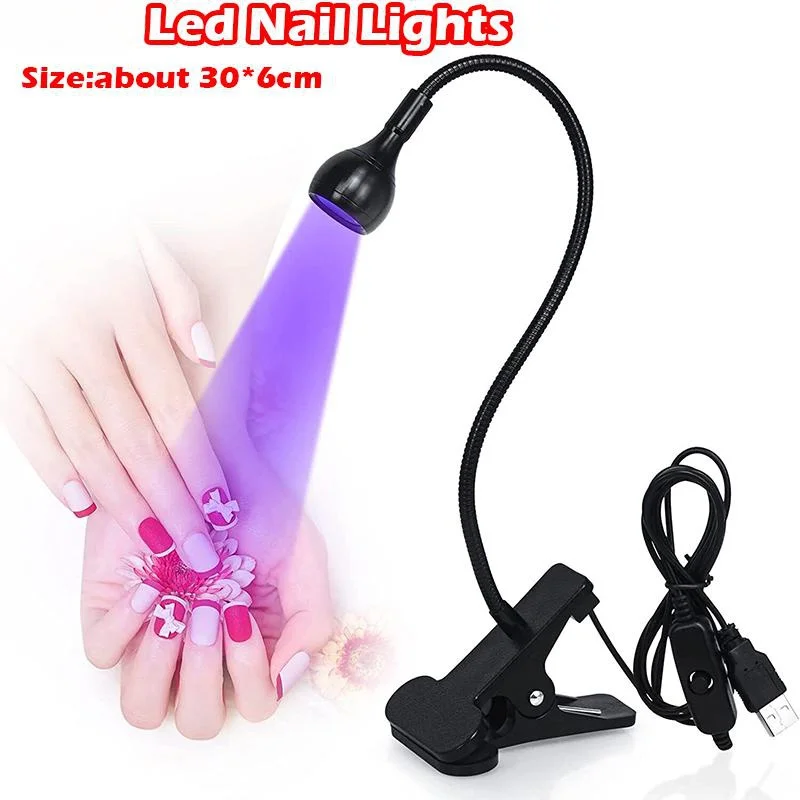 Flexível Clip-On Mesa Luzes LED Prego, Lâmpada UV, Mini USB Gel Cura, Manicure, Pedicure, Ferramentas de salão, 1 Pc