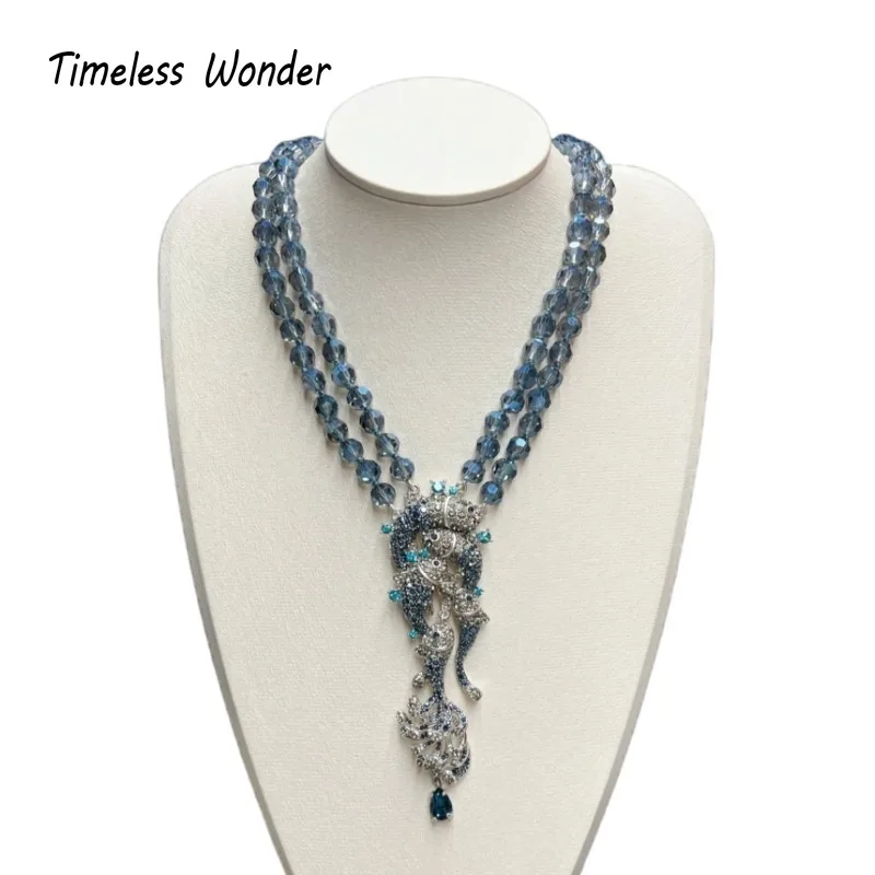 

Timeless Wonder Fancy Crystal Zircon Fish Beaded Chains Necklace for Women Designer Fine Jewelry Runway Rare Top Cute Neat 2614