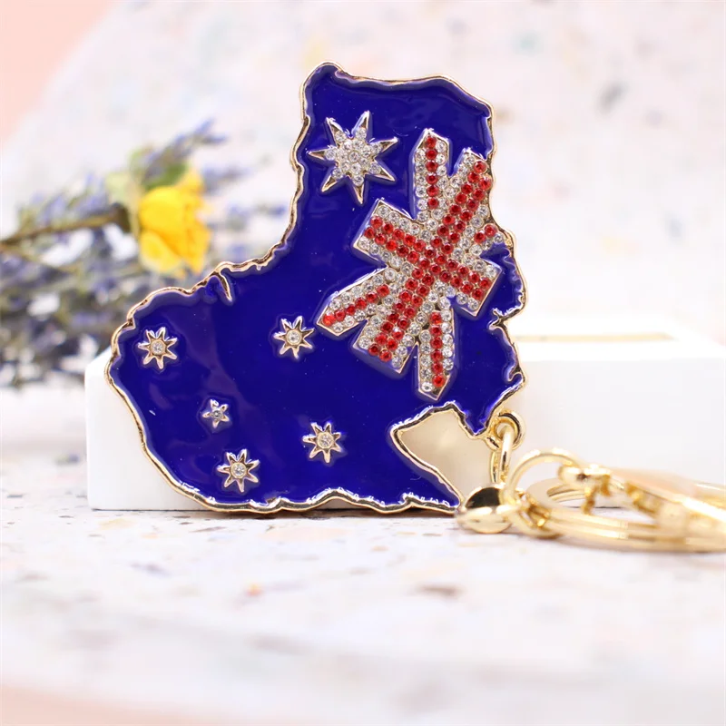 Australia Flag Keychain Hot Sale Rhinestone Keyring Key Chain Holder