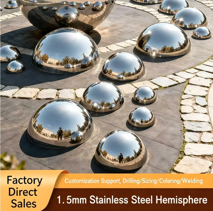1.5mm Thick 304 Stainless Steel Hollow Mirror Half Sphere Ball Decorative Hemispherical Shell for DIY Craft Lamp Ornament Decor