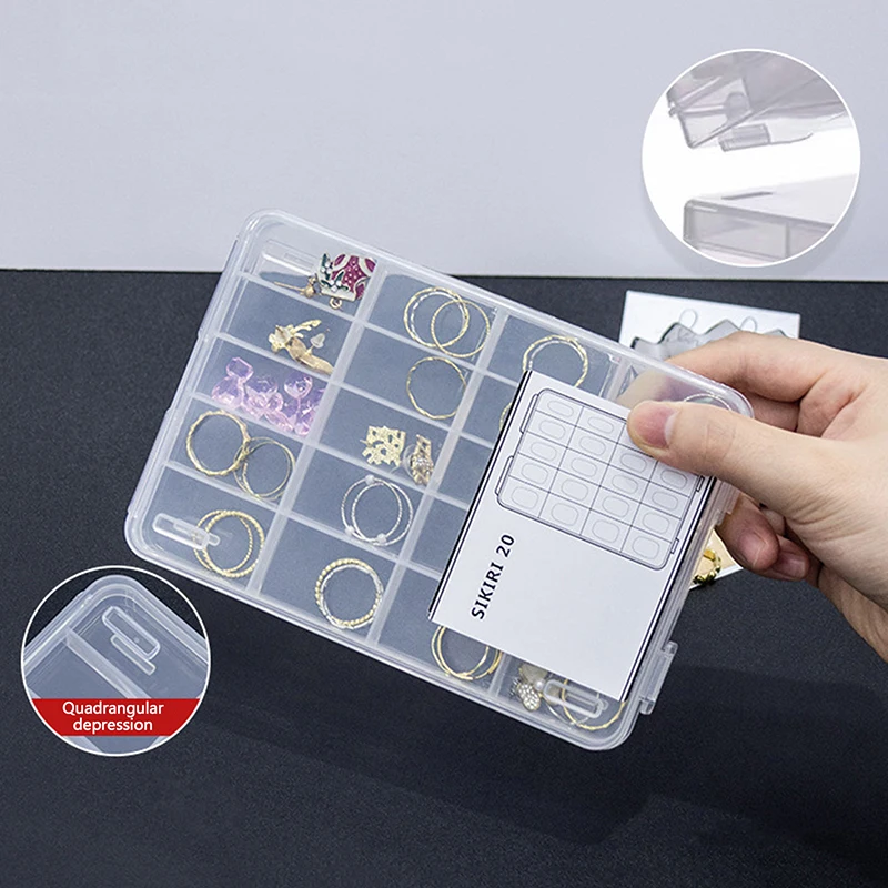 20 Grid Compartment Plastic Transparent Storage Box Nail Drill Jewelry Earring Bead Holder Case Display Organizer Container