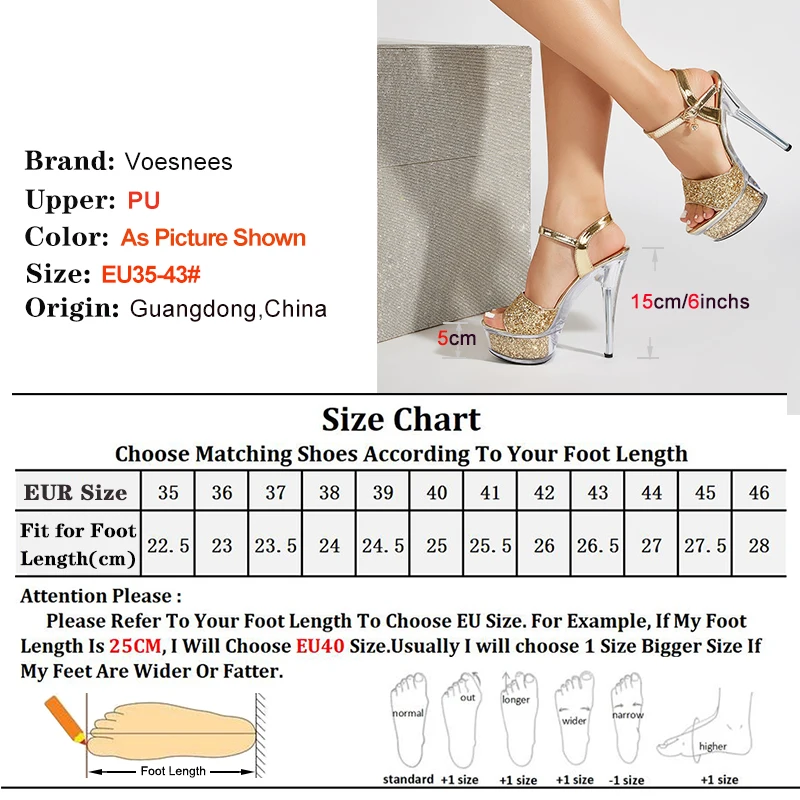 Summer 15cm High Sequined Cloth Crystal Transparent Platform High Heels Women\'s Sandals Wedding Party Pole Dance Shoes Black