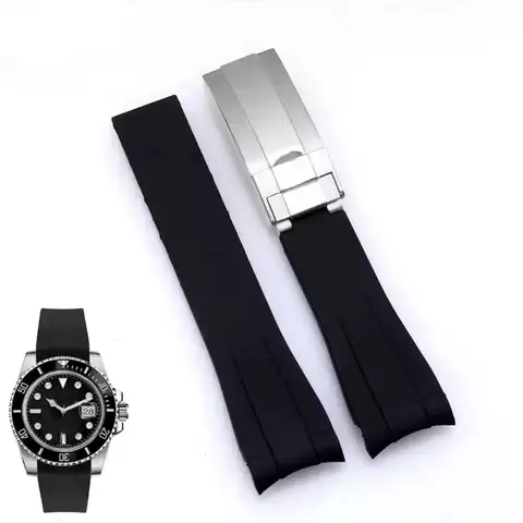 20mm 21mm Rubber Watchband for Rolex Submariner DAYTONA GMT Yacht-Master Silicone Strap Black Watch Band Bracelet