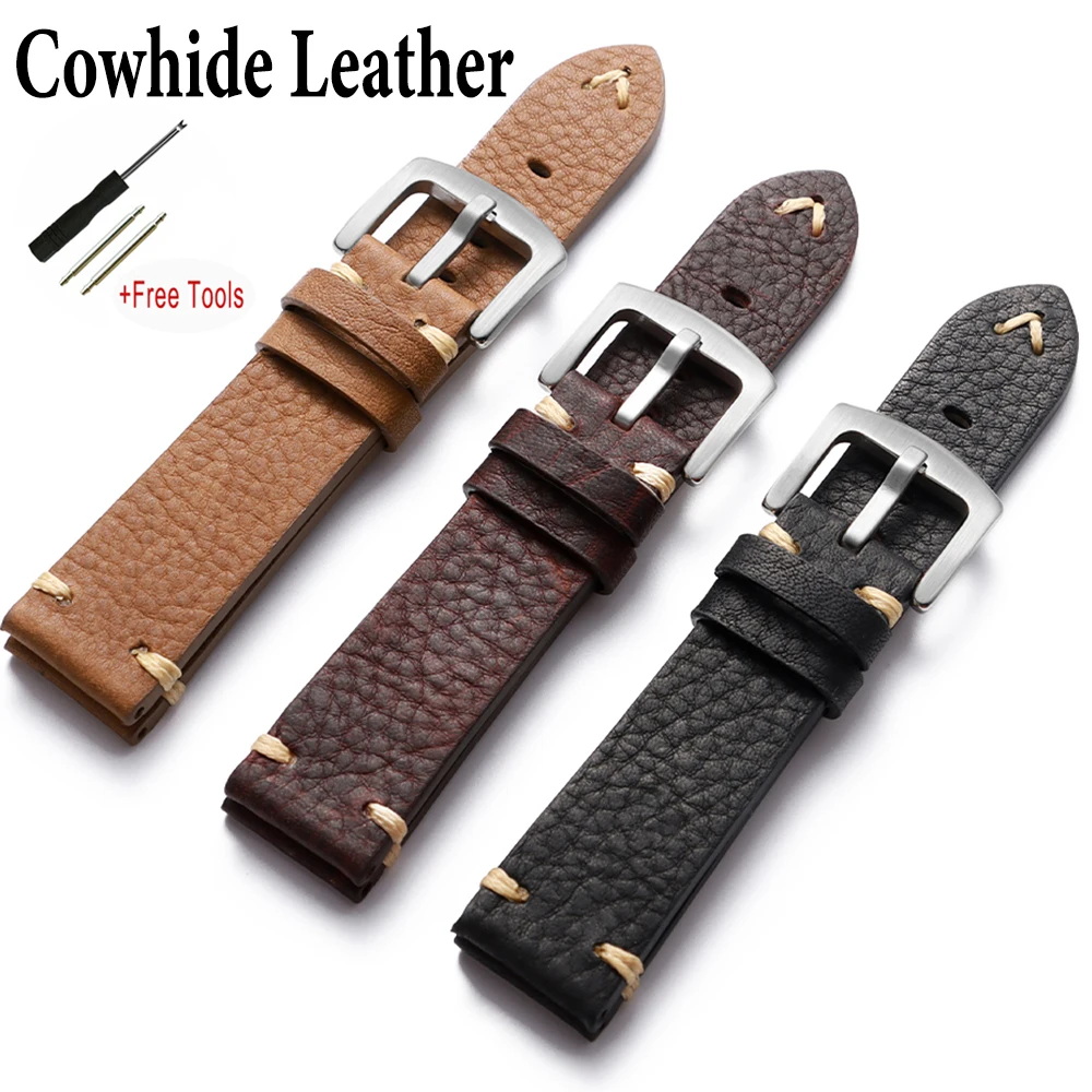 Correa de cuero de vaca Vintage Universal para Seiko, pulsera omega para reloj Citizen, pulsera de negocios para hombres y mujeres de 18/20/22mm