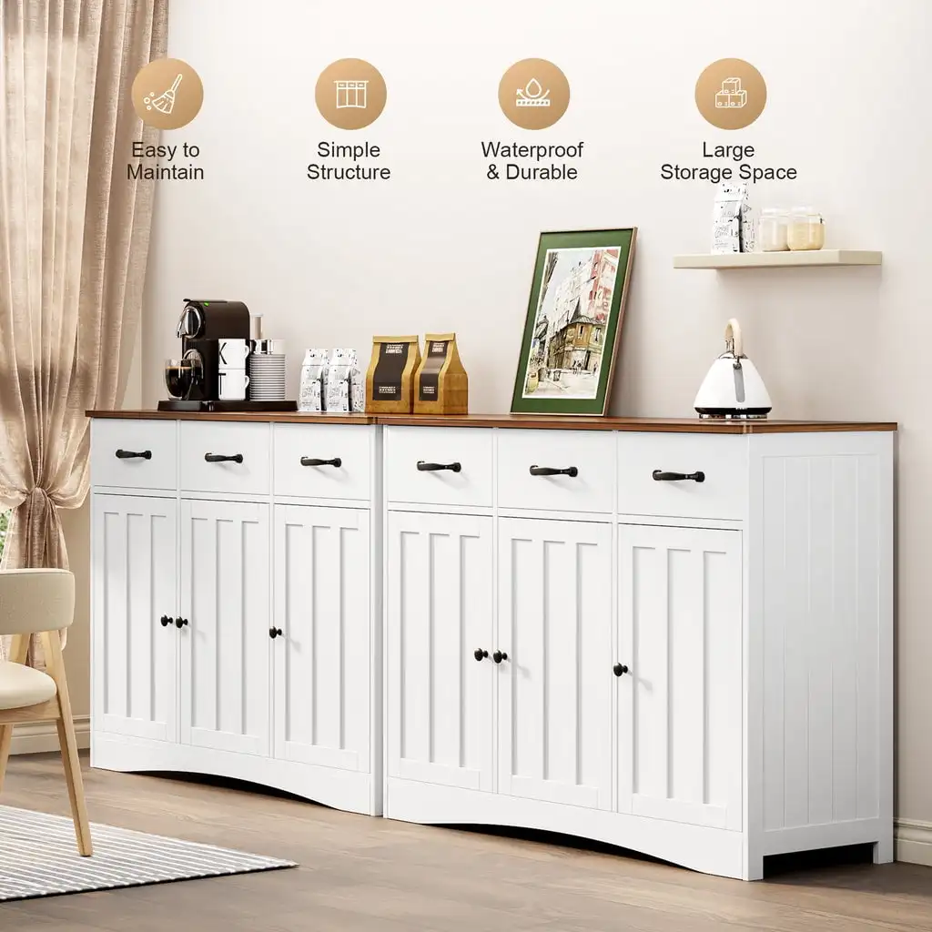 Kitchen Storage Cabinet, Coffee Bar Cabinet with Adjustable Shelves & Doors & Drawers, Sideboard Buffet Cabinet