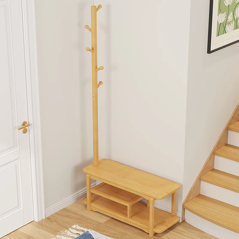 

‌Bamboo Entryway Bench with Hooks - Sturdy Shoe Storage Seat, Multi-Functional Coat Rack & Shoe Organizer for Hallway
