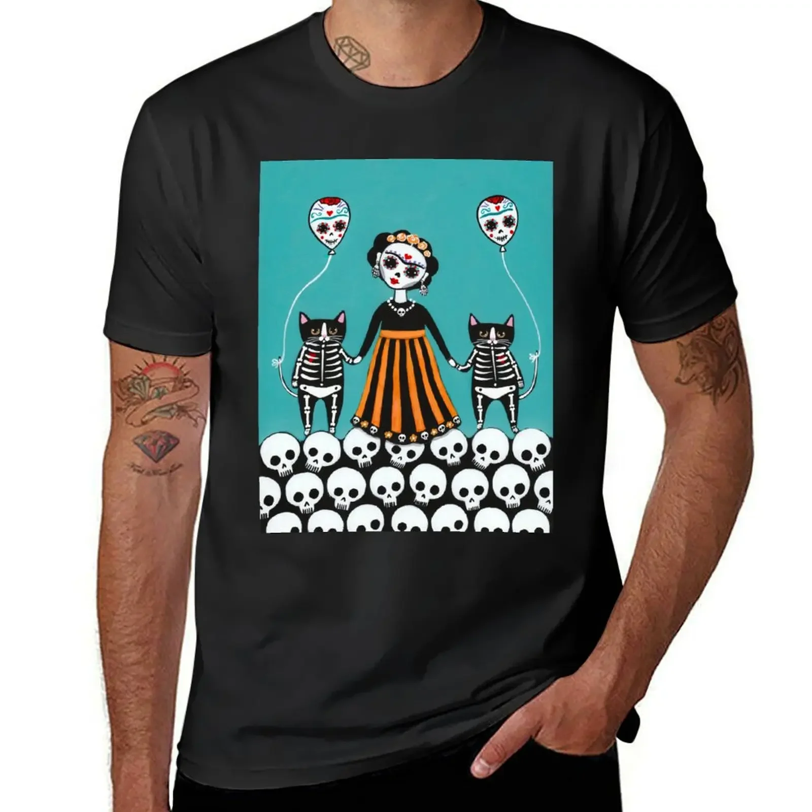 

Day of the Dead Skellie Cats T-Shirt graphics shirts graphic tee mens graphic t-shirts big and tall