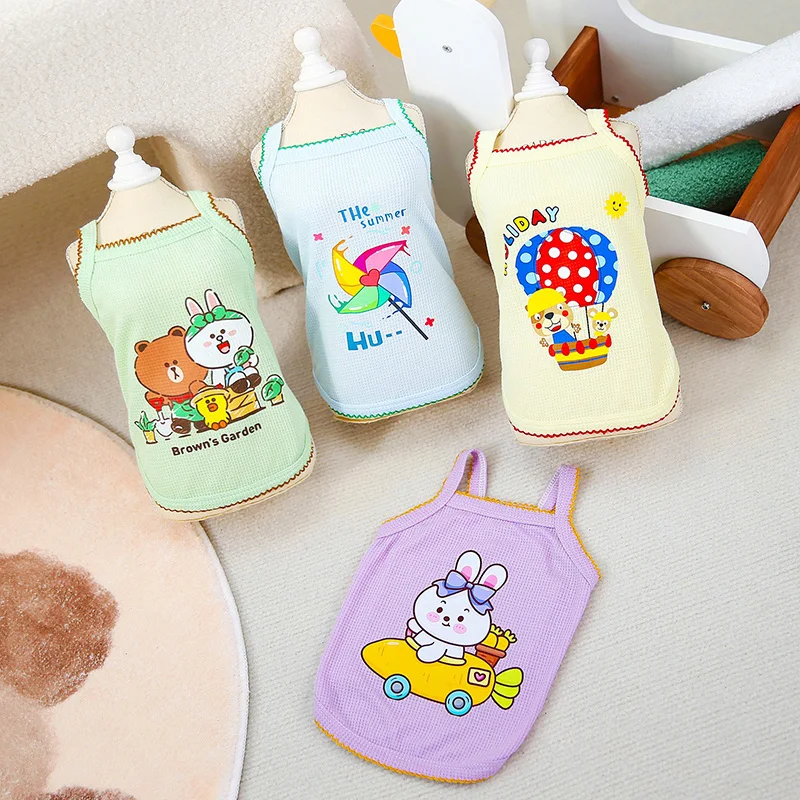 Cartoon Printed Pet Suspender Clothing New Summer Dog Vest Four Color Puppy Clothing Pet Supplies S-XXL