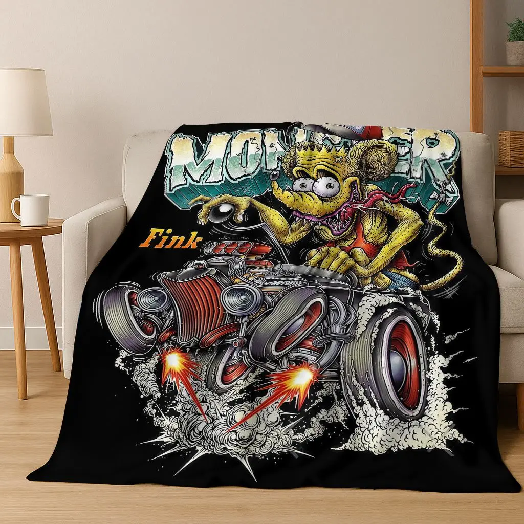 

3D Rebellious RAT FINK Cars Sign Cartoon Flannel Blanket,Warm and Cozy Soft Throw Blanket for Home Bedroom Bed Sofa Picnic Cover
