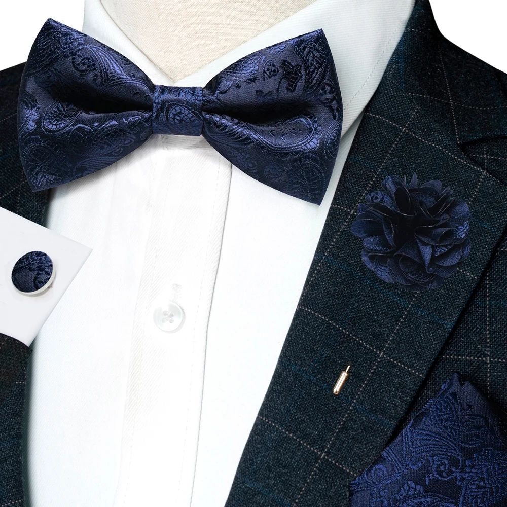 Champagner-Seiden-Jacquard-Paisley-Fliege für Herren, Brosche, Einstecktuch, Manschettenknöpfe-Set, vorgebundene Fliege mit Schmetterlingsknoten für Männer, Hochzeit, Geschäft – Detail 37
