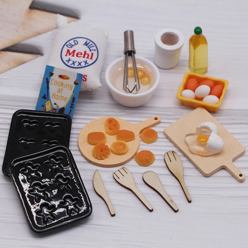 Dollhouse Miniature Christmas Elf Cooking Baking Set Chef Hat Mini Apron Clothing Rolling Pin Egg Beater Baking Sheets Cook Tray