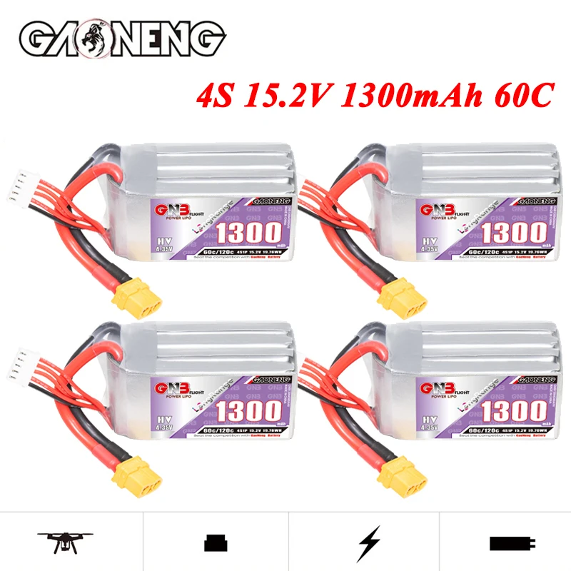 

GNB 4S 15.2V HV Shorty Lipo Battery 1300mAh 60C/120C With XT60 Plug Softcase for RC Car FPV Drone Racing Model-Premium Series