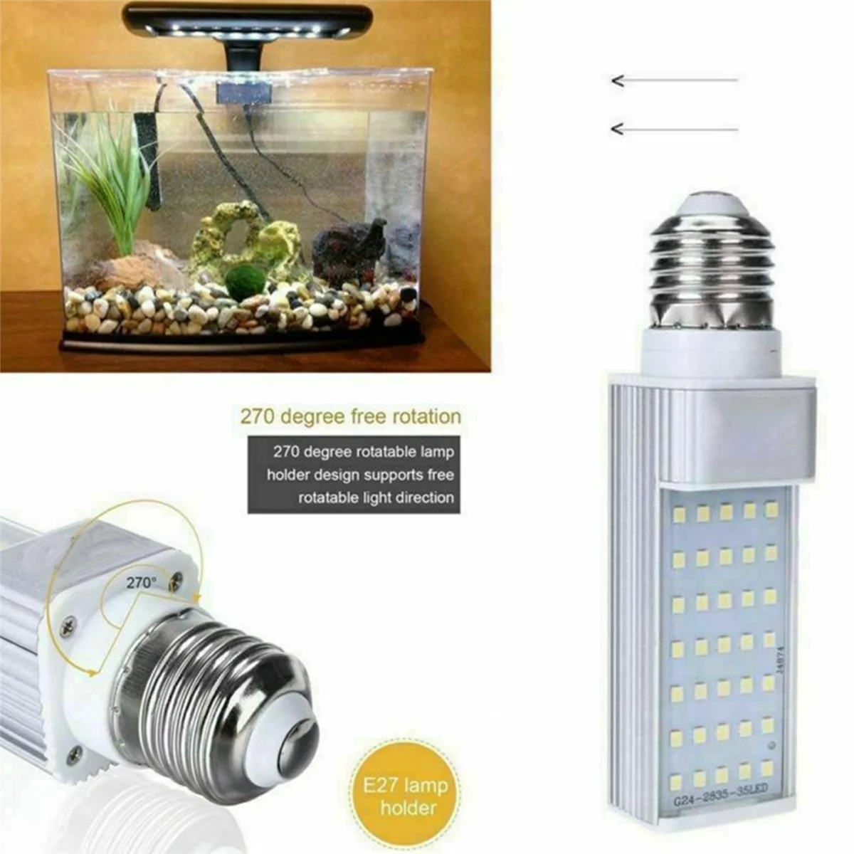 3X Fishpod White Plant Aquarium 7W Grow Light LED Tank Fish Coral Bulb E27 Lamp