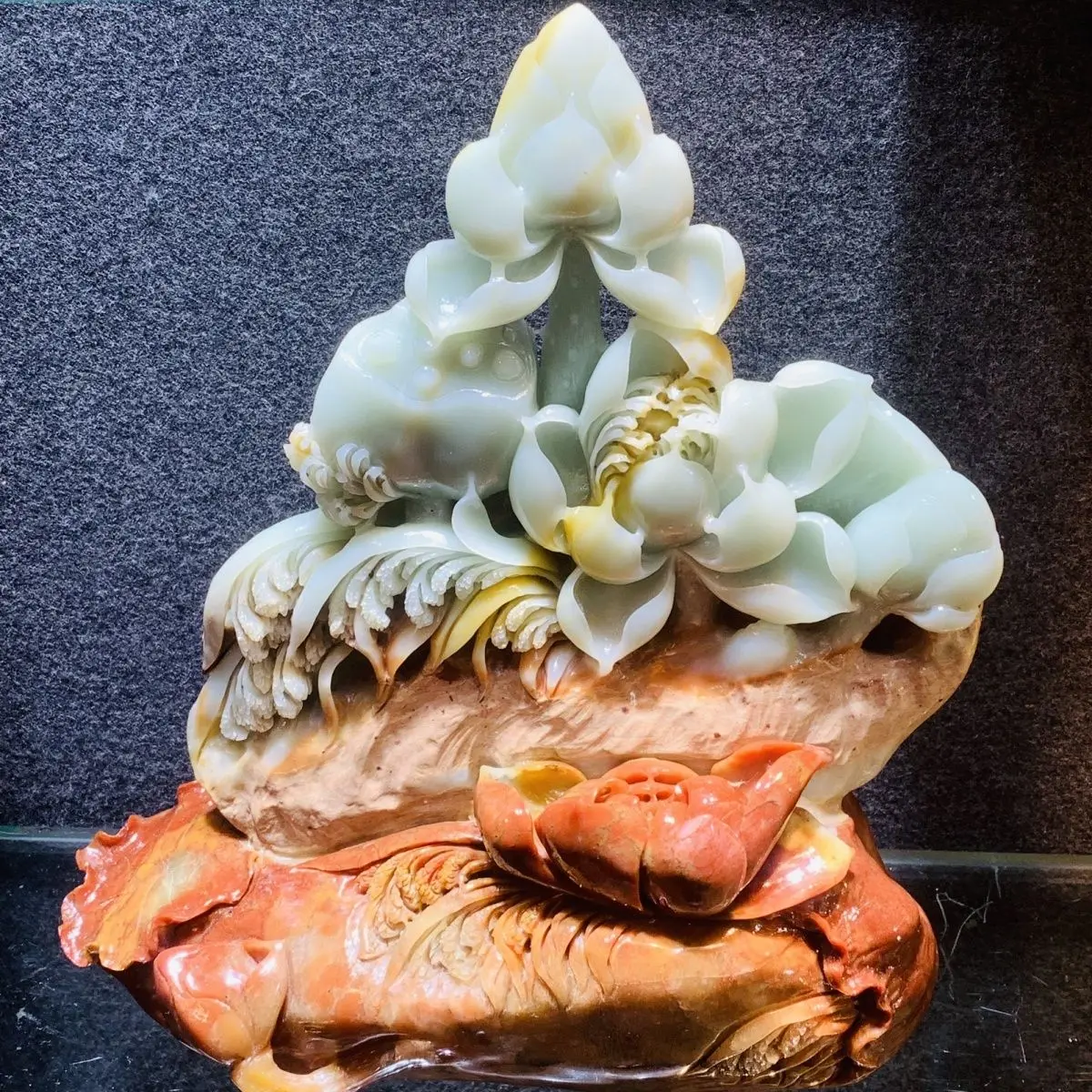 Qingtian stone carving boutique lotus ornament home collection gift