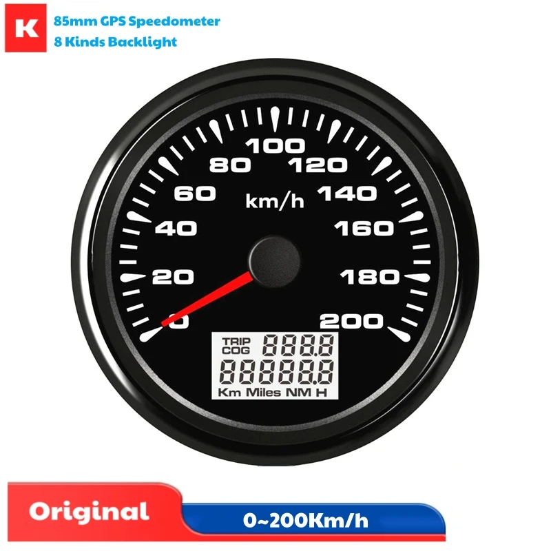 

85mm 0-200Km/H GPS Speedometers Odometers Black Speed Indicators 9-32vdc with 8 Kinds Backlight Color & Antenna for Car Boat