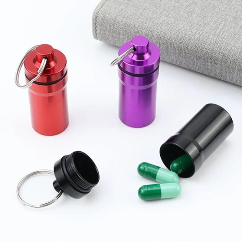 Aluminium Bottle Mini Portable Pill Box Water-proof Pill Case Box Stash Jar Sealing Keychain Tablets Medicine Vitamin Pillboxs