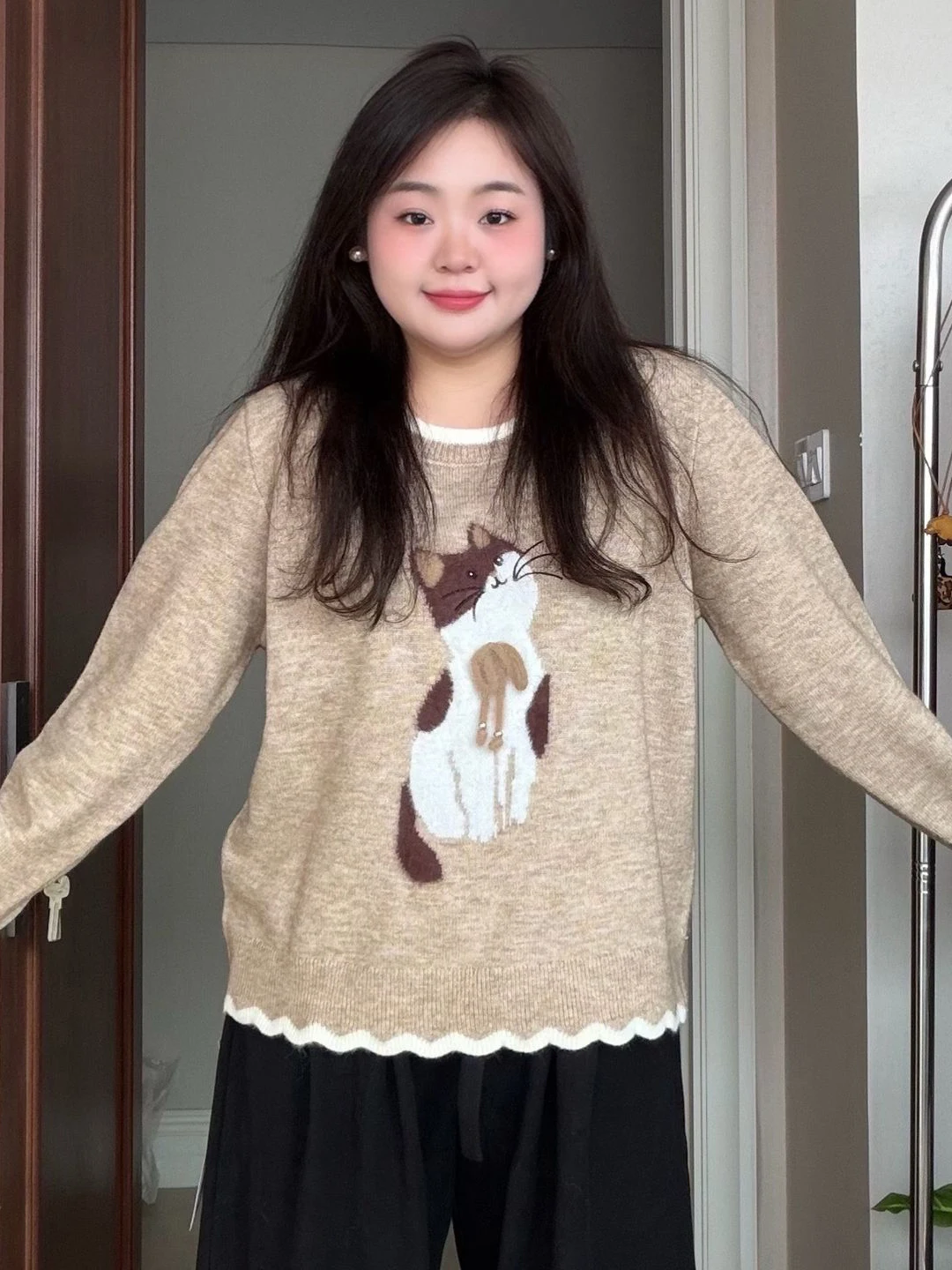 

plus Size Women's Cartoon Knitwear round Ne Loose Fit Autumn Winter Slimming Versatile Long Sve Top Casual Comfortable