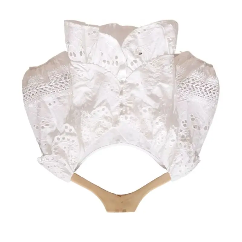 

Unique Chic Bubble Sleeve Top Summer New Ruffle Edge One-word Shoulder Hollow White Shirt Temperament Commuting Women's Clothing