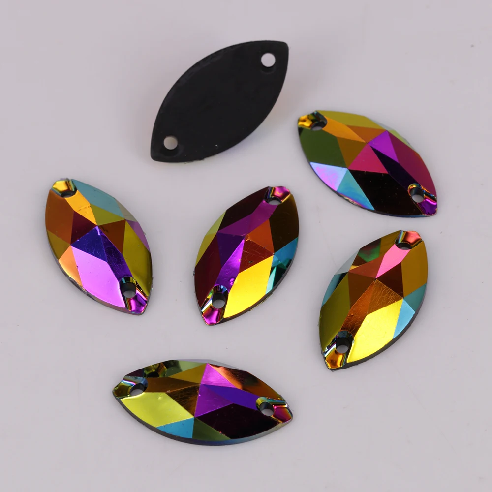 Marquise RESIN Sew On Stones, 6x12mm,7x15mm,9x18mm,11x24mm Jet Color AB Flatback Marquise Sewing On Stones for DIY Decorations