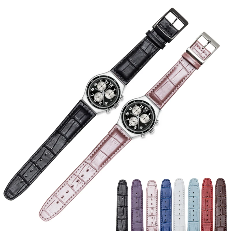 Pulsera impermeable de 17mm y 19MM para reloj SWATCH, correa de cuero genuino de alta calidad para hombre y mujer, cadena de reloj con correa para la boca