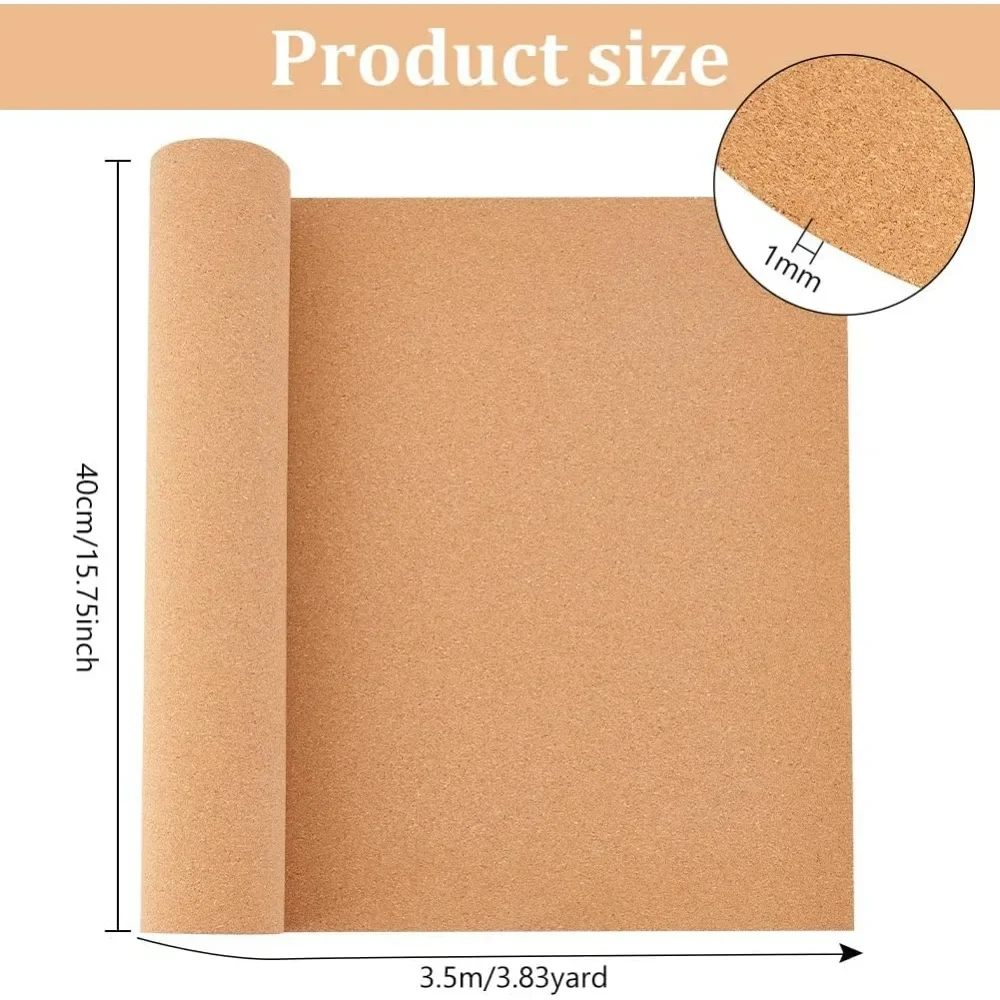 137.8x15.7 Inch Cork Board Roll, 1mm Thick Rectangular Natural Cork Piece, Cork Sheet Roll for Bulletin Boards, Wall Decorations