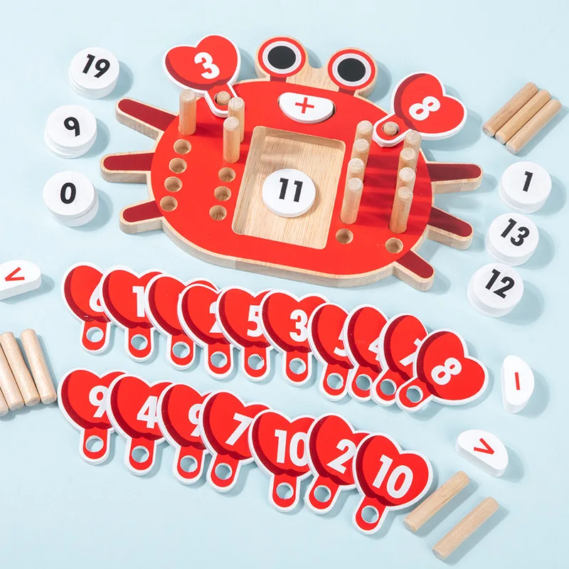 Wooden Crab Counter Toy, Mathematics Teaching Aids, Math Logic Puzzle Toy, Math Operation Board, Addition And Subtraction Toy