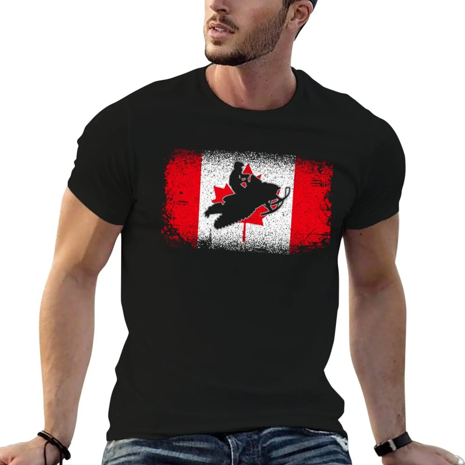 snowmobile rider canada flag sled vintage T-Shirt Big and Tall Basic Tee Shirt