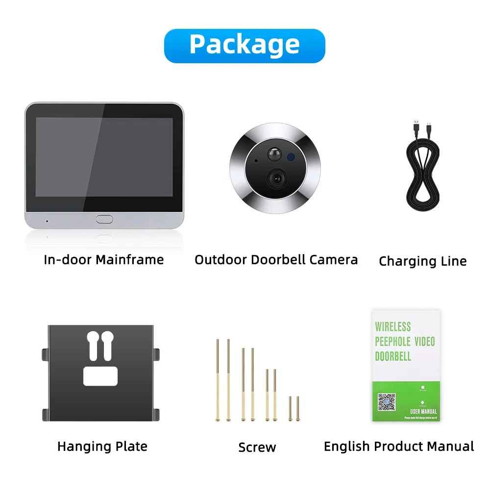 3MP Smart Life Outdoor Wireless House Door Peephole Video Eye Camera 2.4G Wifi Night Viewer Security Home Door Camera With LCD