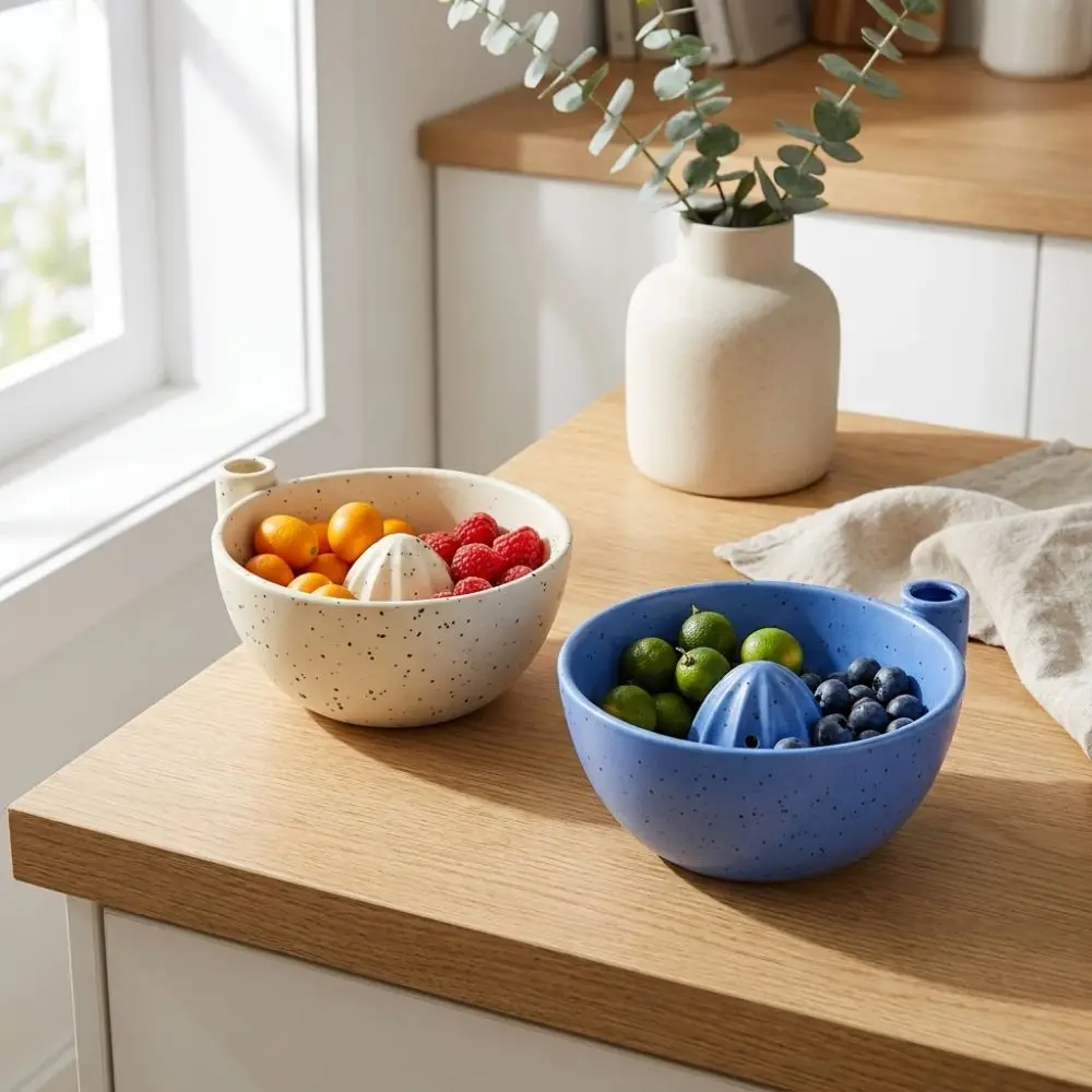 Ceramic Automatic Fruit Washing Bowl Built-In Drain Slots Drain Spout Dynamic Vortex Cleaning Bowl Quick Drain Self Spinning