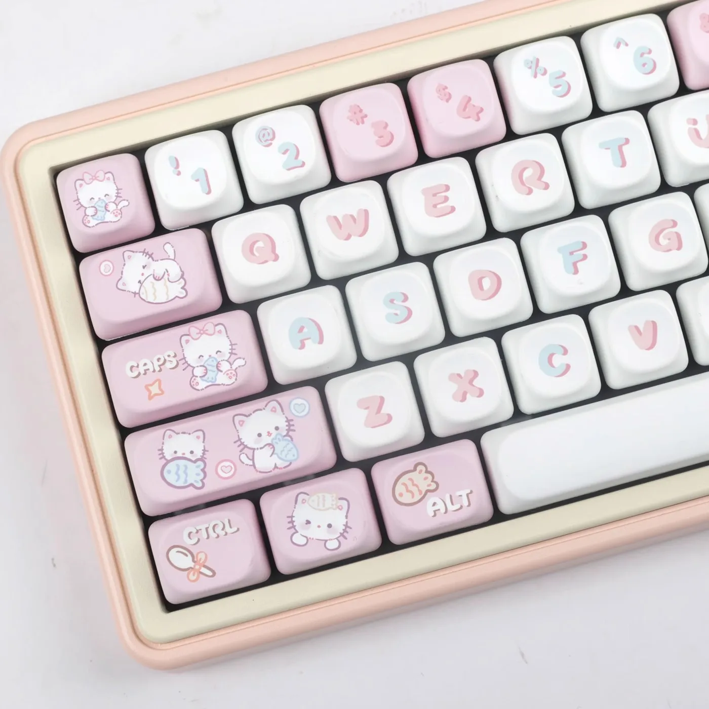 

1 Set Cats Eat Fish Keycaps PBT Dye Sublimation Key Caps MOA Profile Keycap For MX Switch Keyboard NIZ A75 F87 HI75 96 980 104