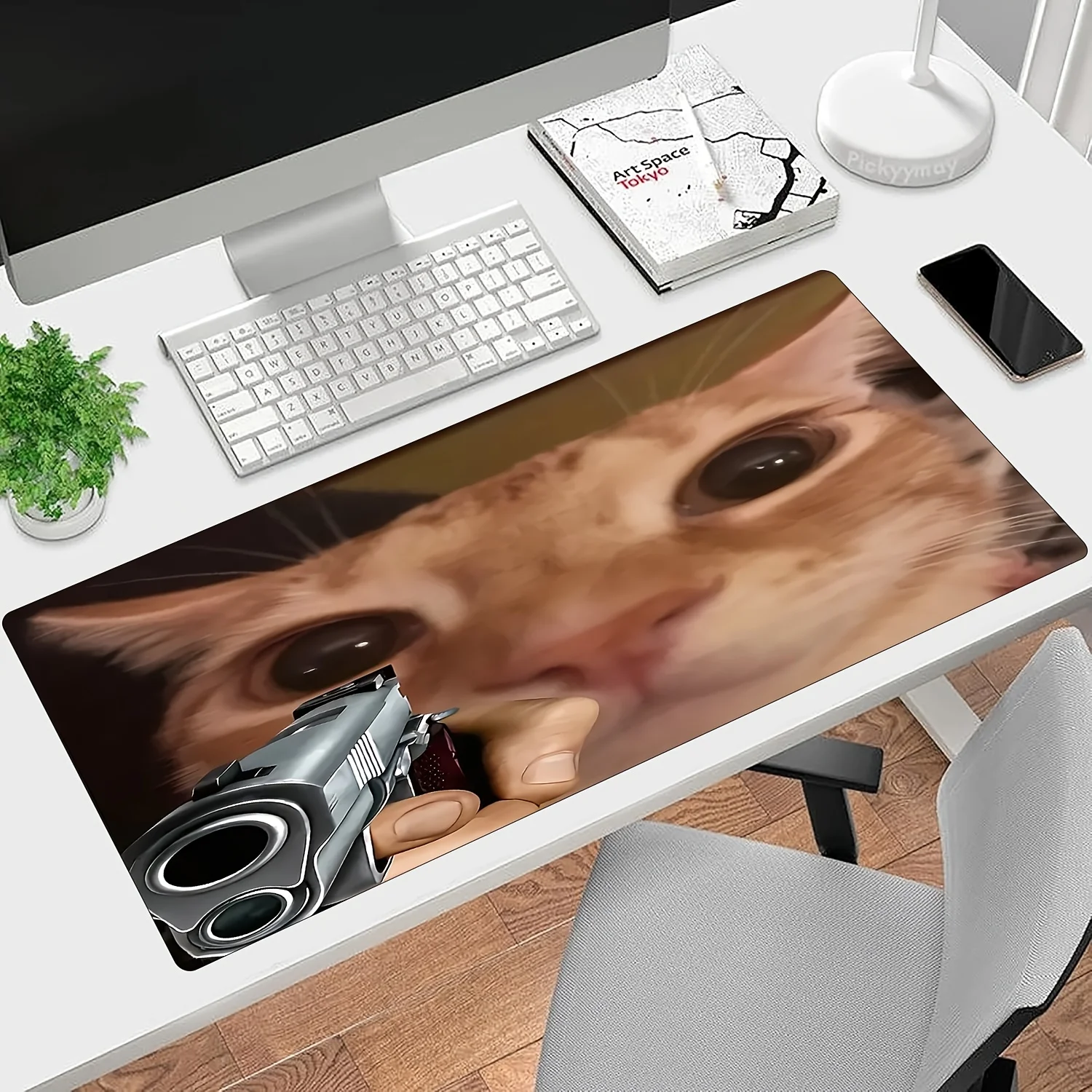 

Большой игровой коврик для мыши с милым дизайном кота, прошитый, с нескользящей резиновой основой, настольный коврик для клавиатуры