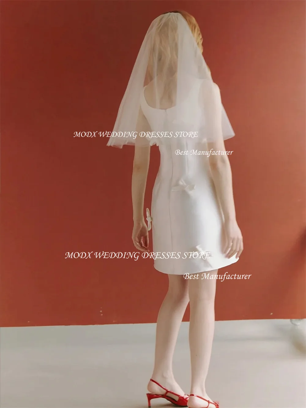 Modx cetim curto mini vestidos de festa de baile com arcos gola quadrada sem mangas uma linha na altura do joelho zíper traseiro vestidos de evento formal