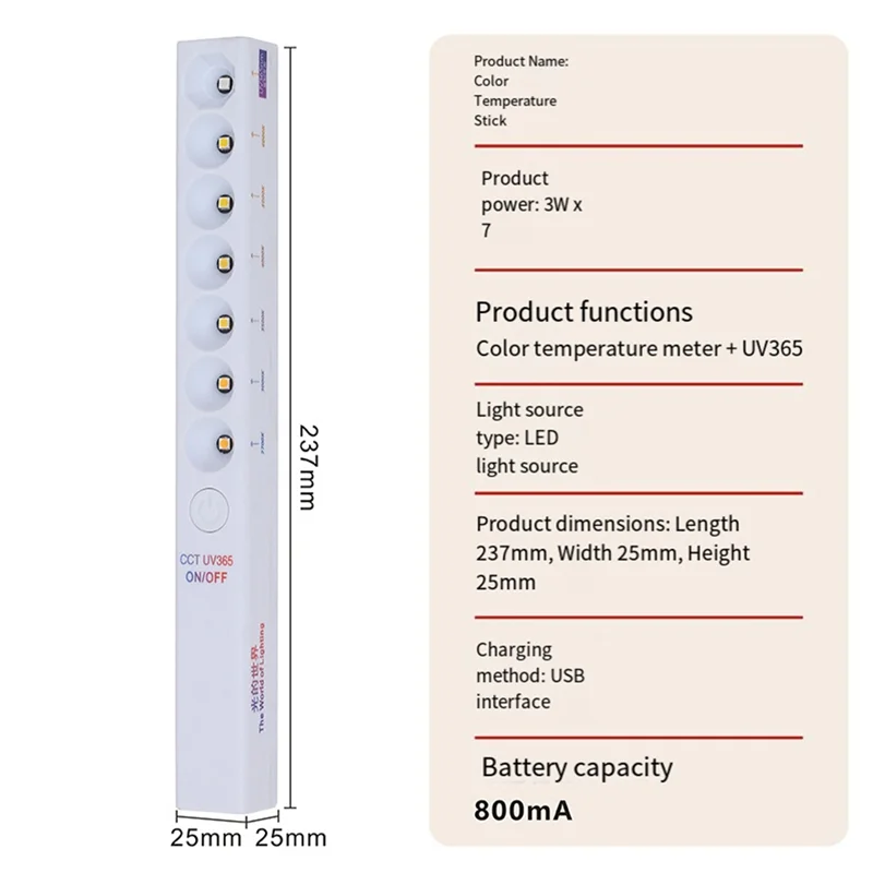BAAY 7 Modes Color Temperature Lamp 2700KK6000K Uv365nm Photography Light Photography Light Wand Light Tester Tool B - Image 6