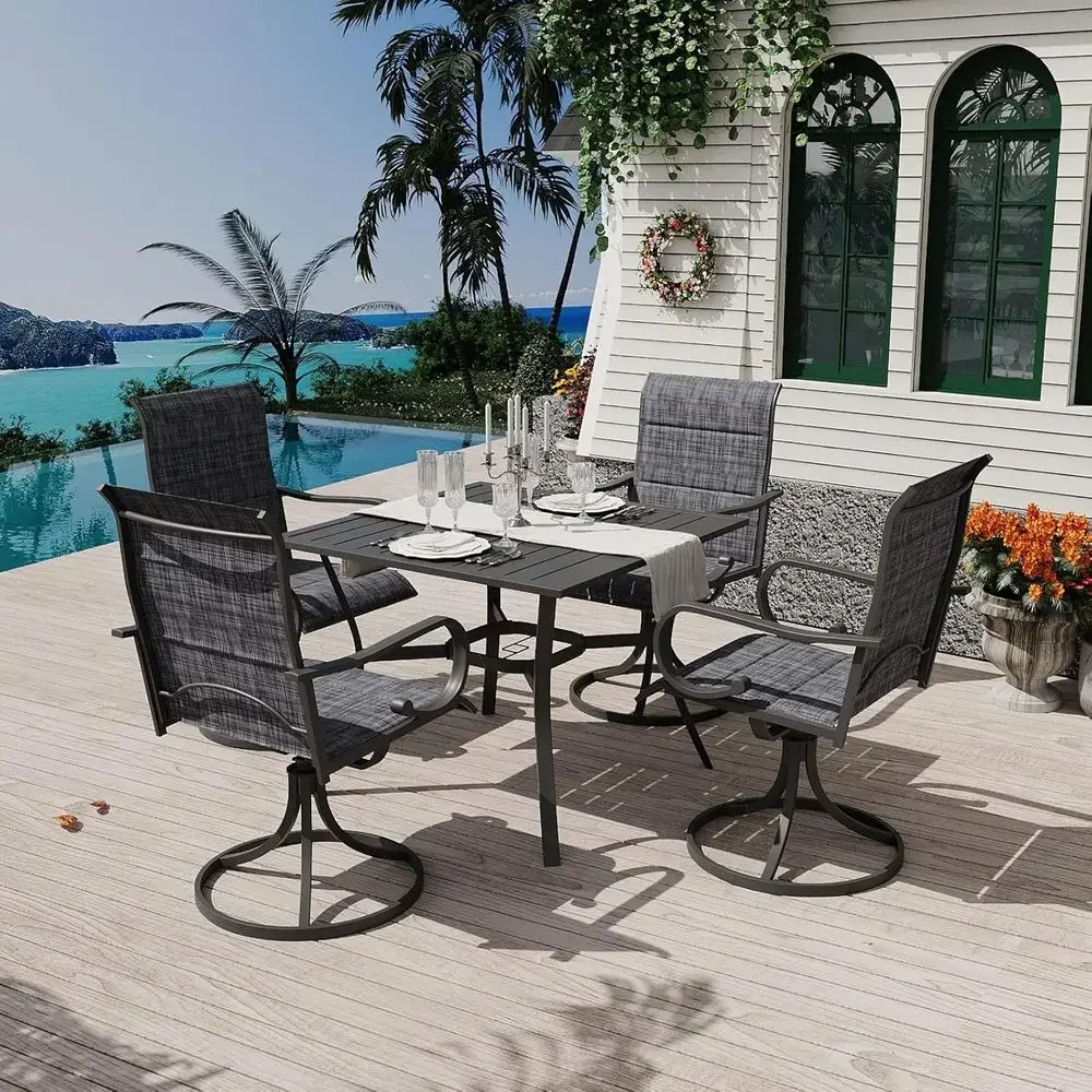 4-Piece High Back Swivel Textilene Outdoor Dining Chair Set with E-Coated Metal, Weather-Resistant for Patio, Porch, Garden, Gre