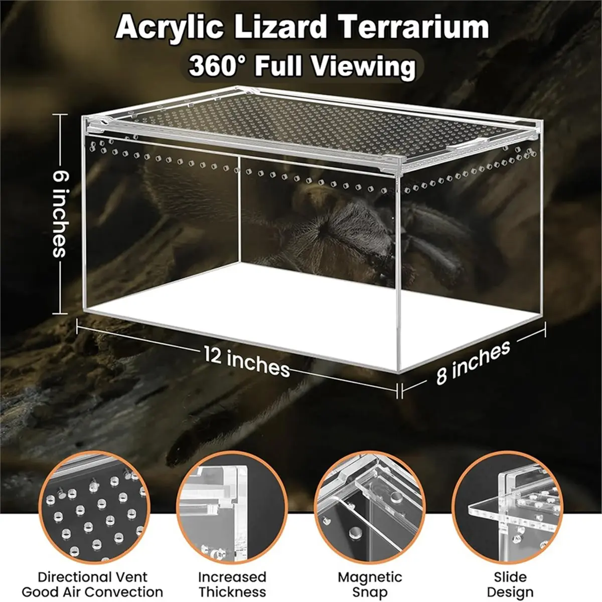 2026 Trend Acrylic Lizard Reptile Kennel Turtle Terrarium Jumping Spider Crested Gecko Bearded Dragon L