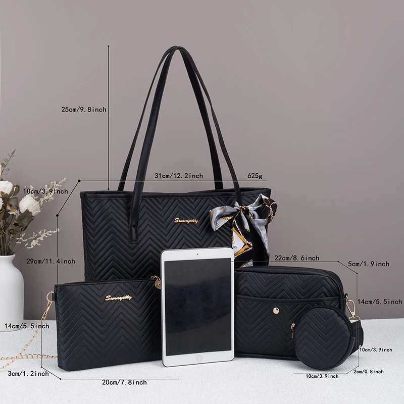 Wave pattern daily commuting large capacity tote bag handbag four piece set fashion trend personality change camera bag