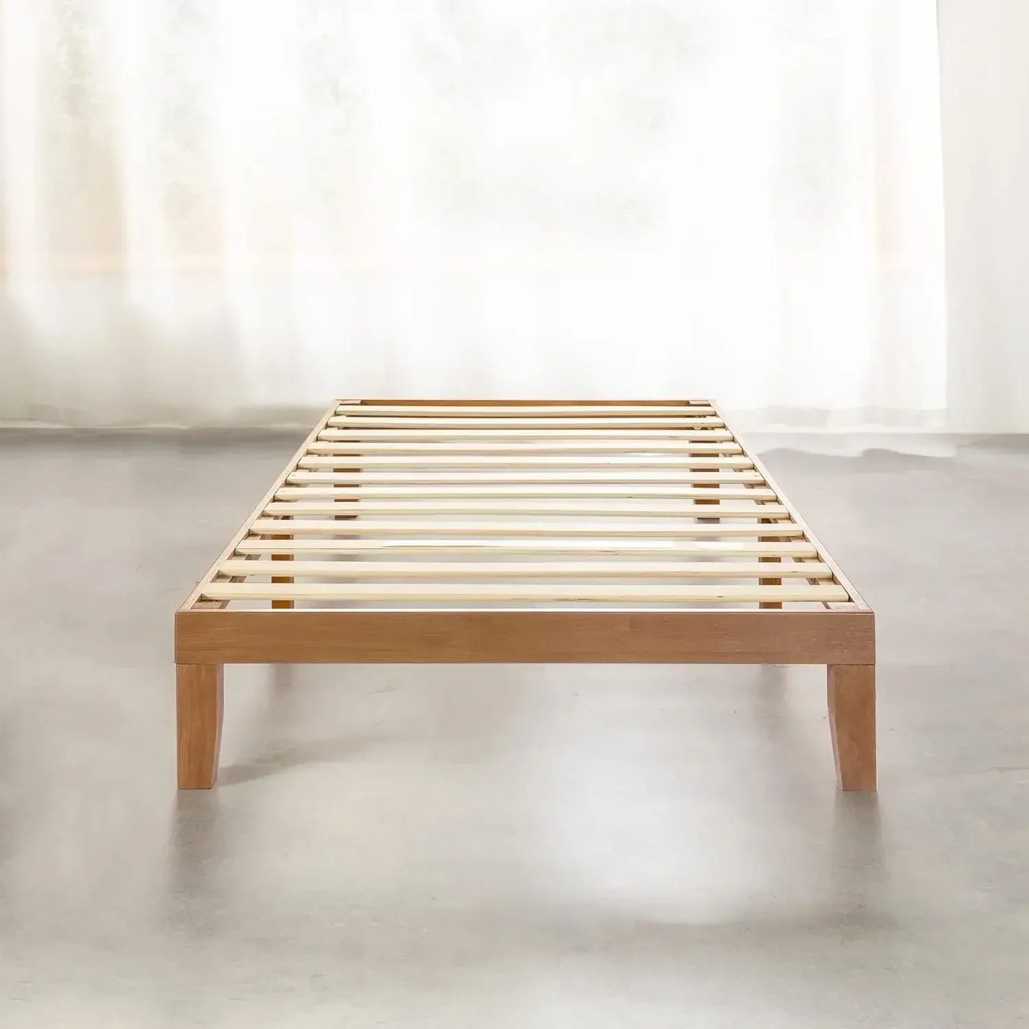 L12 Inch Solid Wood Platform Bed With Wooden Slats, Twin XL, Natural Pine view 5
