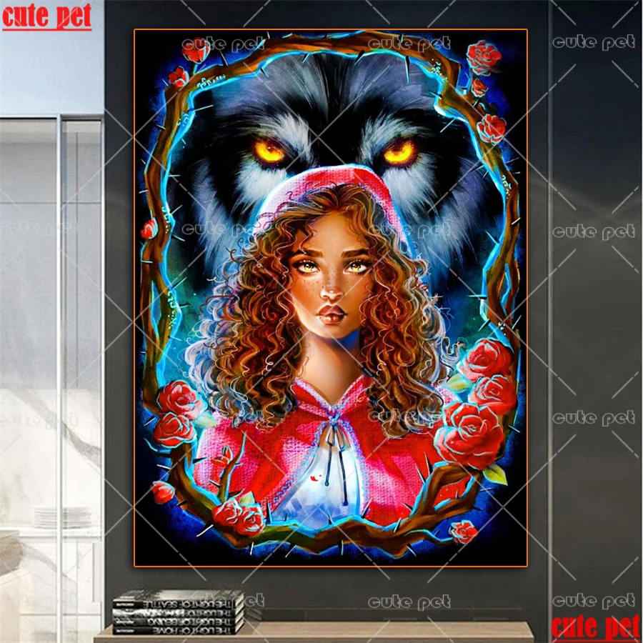 5d Cross Stitch Girl and wolf diy diamond painting full square Diamond embroidery rhinestone pictures diamond mosaic Home Decor