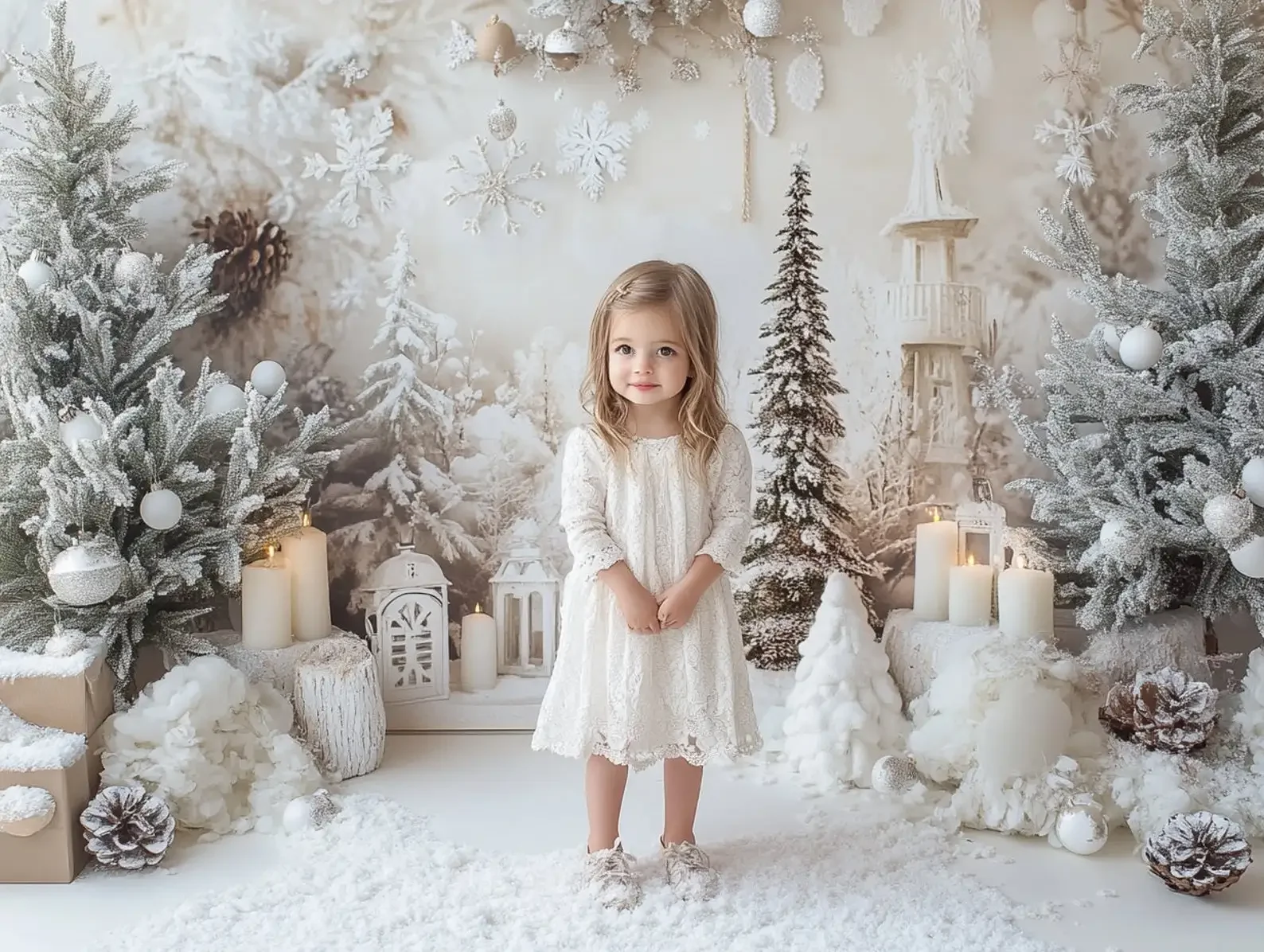 Mehofond Photography Background White Whimsical Christmas Snow Forest Xmas Tree Kid Holiday Portrait Decor Backdrop Photo Studio