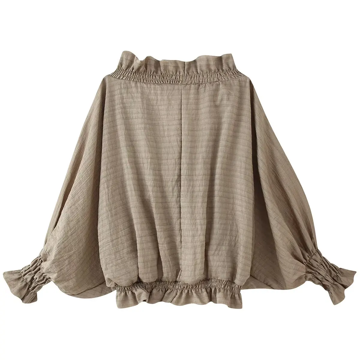 Nlzgmsj 2026 Herbst Damen Rüschen V-Ausschnitt Laternenärmel Langarm-Bindung Locker Sitzendes Hemd Vintage Lässige Oberteile Weibliche Locker Sitzende Hemden – Detail 3