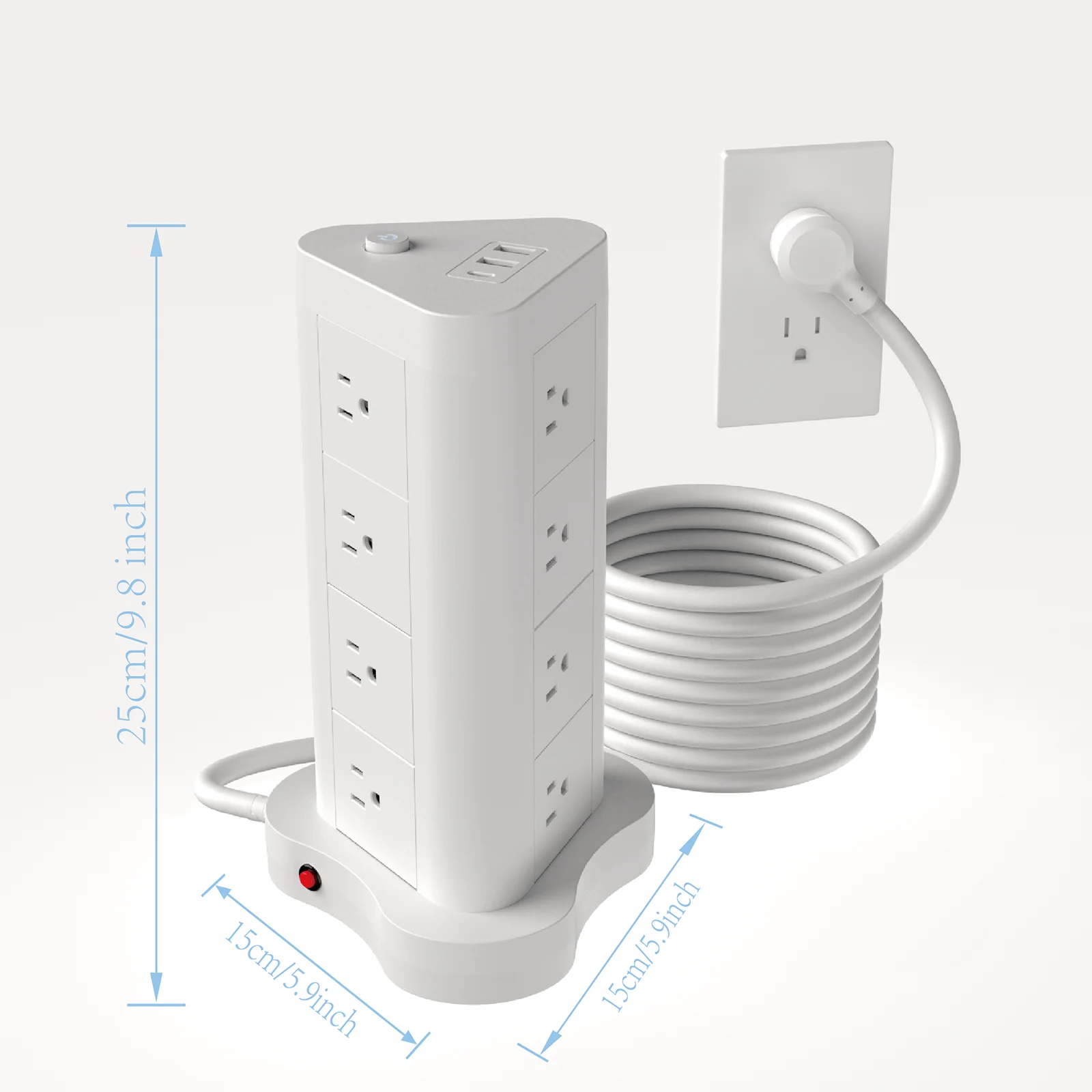 5ft مسطحة على شكل برج 45 ° قم بتوصيل بمنفذ USB/USB-C، وشريط طاقة مكون من 12 مقبس تيار متردد، وشريط طاقة للحماية من زيادة التيار مع 2 USB و1 US #6