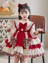 Children Birthday Princess Dress Girls2024New Autumn Lolita Dresses Western Style Bubble Skirt
