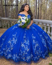 Royal Blue Off The Shoulder 15 Year Old Quinceanera Dresses Beaded Lace Appliques Sweetheart Mexico Cinderella Ball Gown