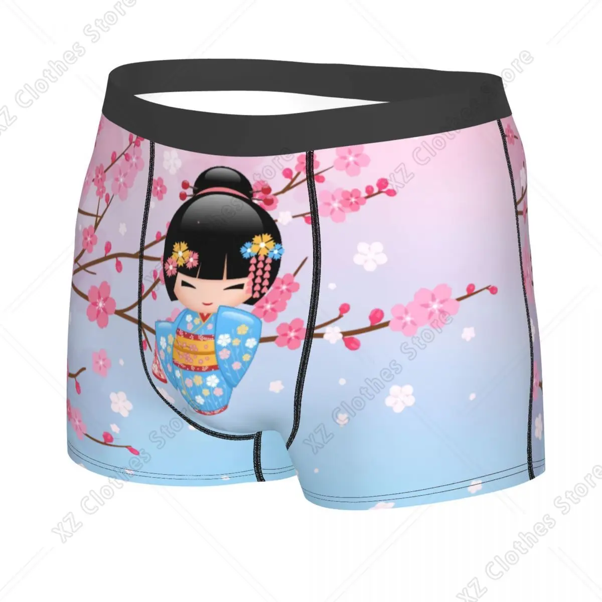 Custom Kawaii Kokeshi Doll Boxers Shorts Mens Japanese Kimono Geisha Girl Briefs Underwear Novelty Underpants