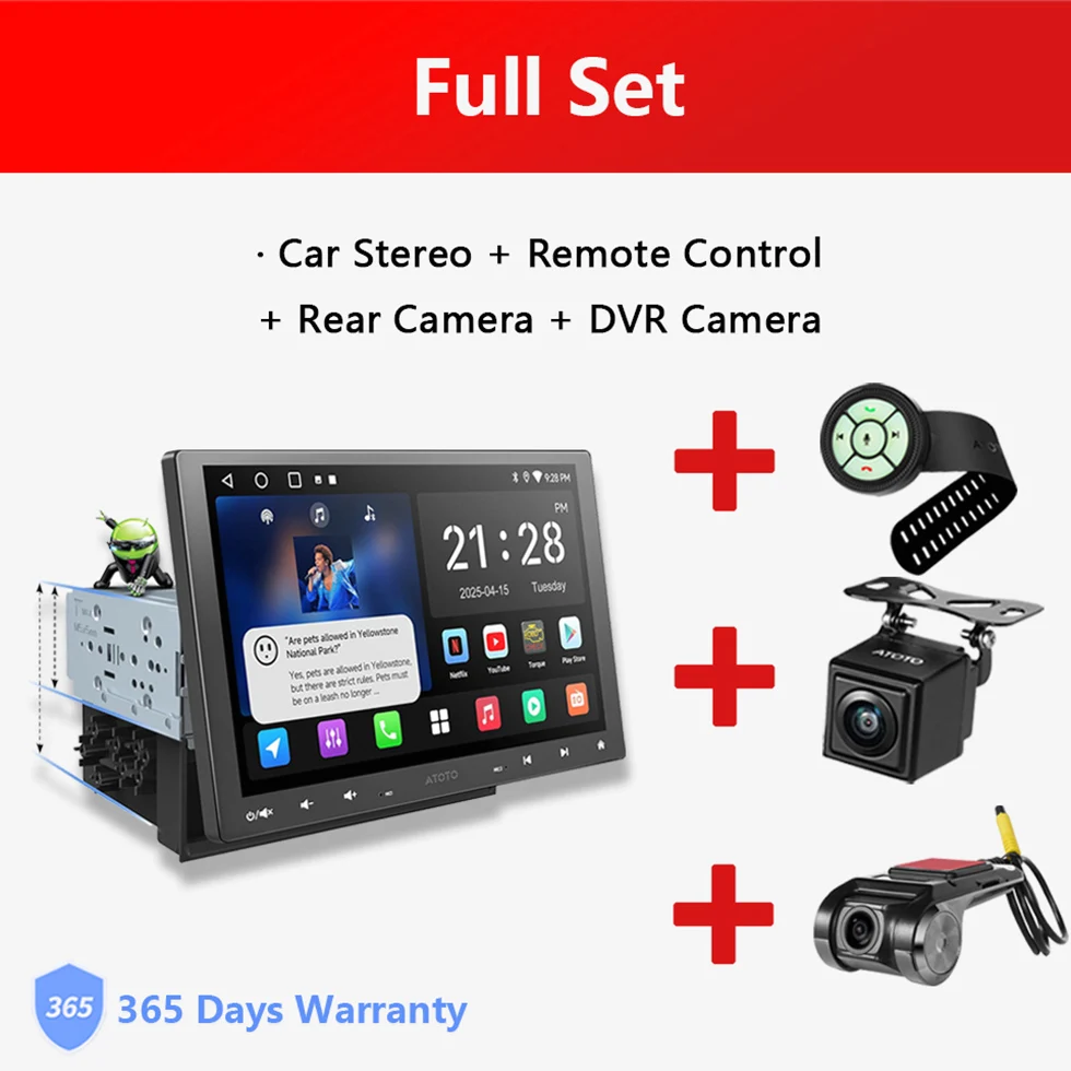 10 inch Android autoradio, geschikt voor 1Din/2Din, zwevend intrekbaar scherm, autoradio met camera, DSP/FM/RDS WIFI Bluetooth Apple CarPlay Android Auto head units A5L Atotozone