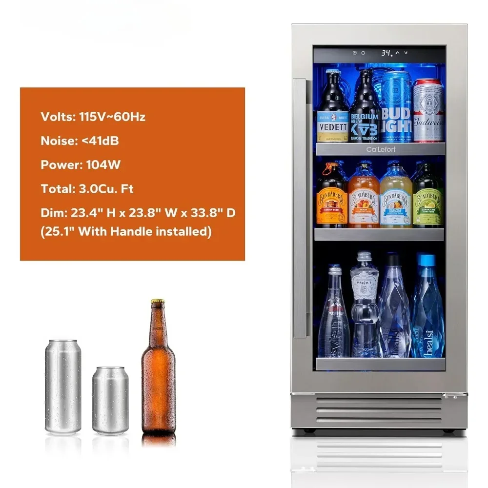 Refrigerador de bebidas independente, 15 Polegada, equipado com 100 latas Exibindo Garrafas Geladeira 34 ° F a 54 ° F